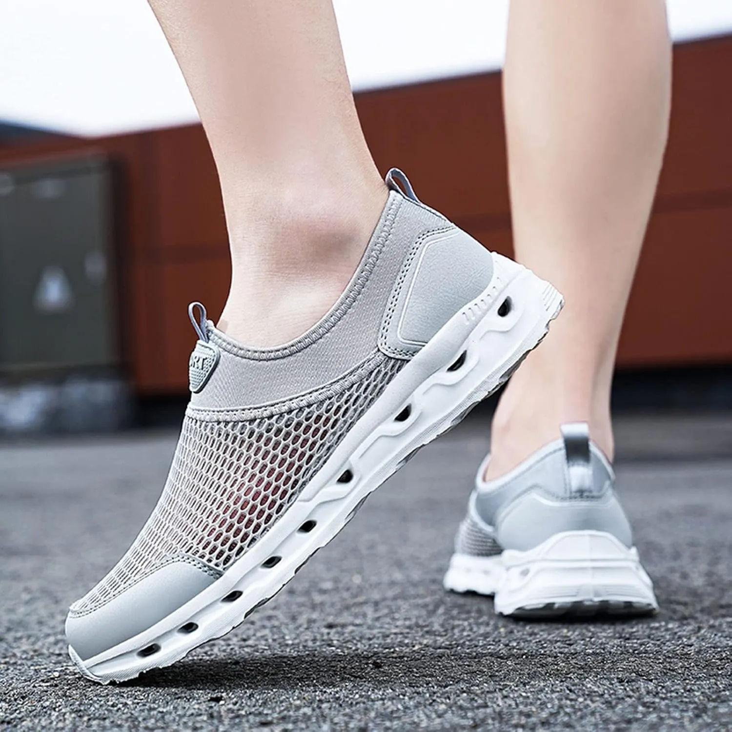 Slip on Walking Shoes for Men Comfy Knitted Memory Foam Breathable Fashion Sneakers Non Slip Arch Support Cushioning Training Gym Shoes Wide Width