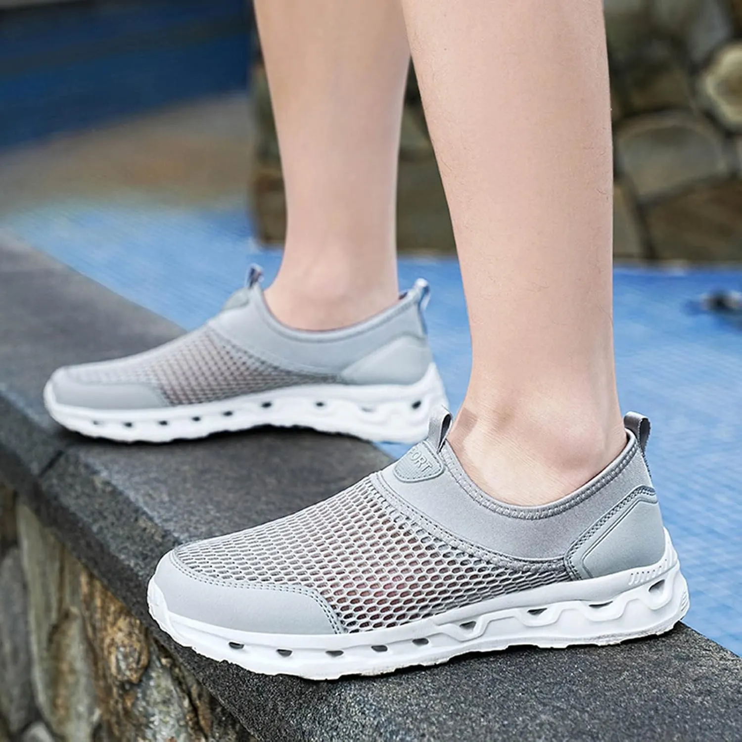 Slip on Walking Shoes for Men Comfy Knitted Memory Foam Breathable Fashion Sneakers Non Slip Arch Support Cushioning Training Gym Shoes Wide Width