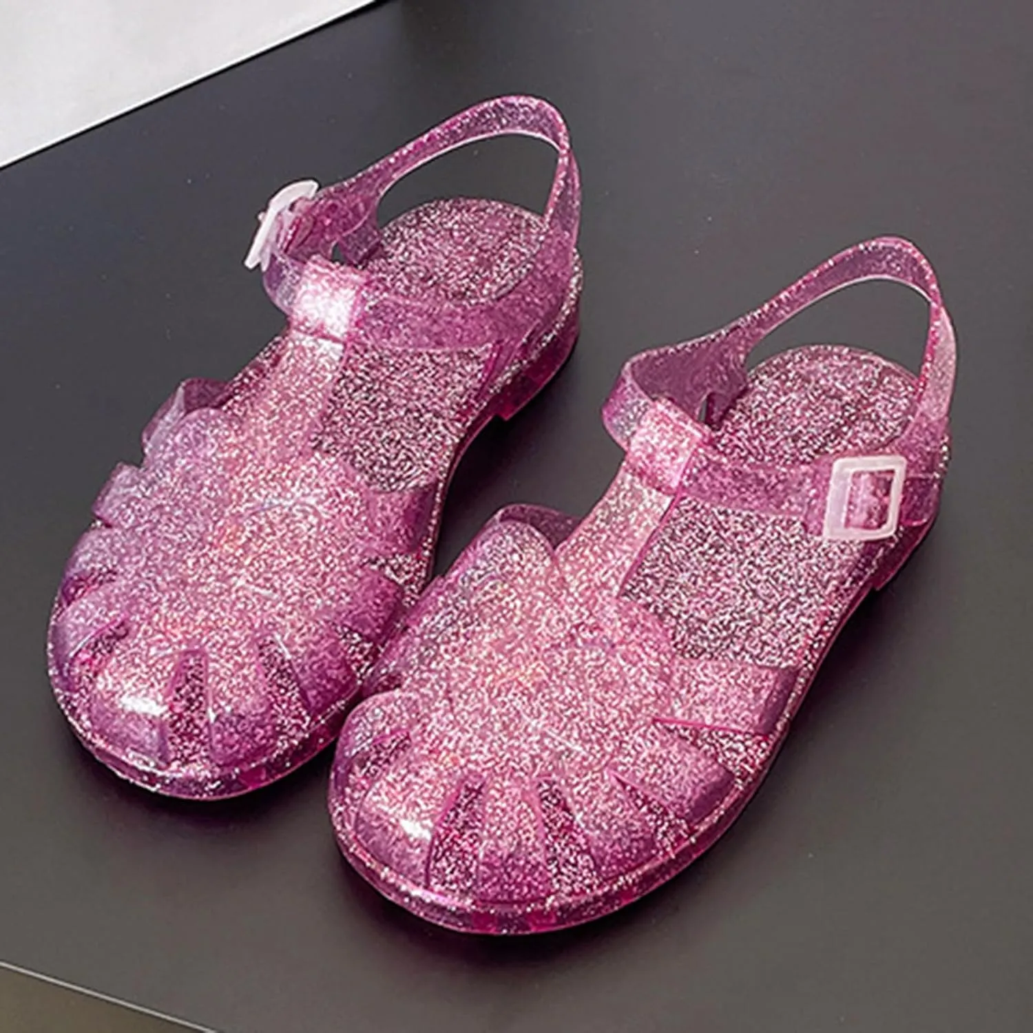 Soft Flat Shoes Summer Girl Shoes Girls Sandals Shiny Jelly Beach Closed Toe Hollow Casual
