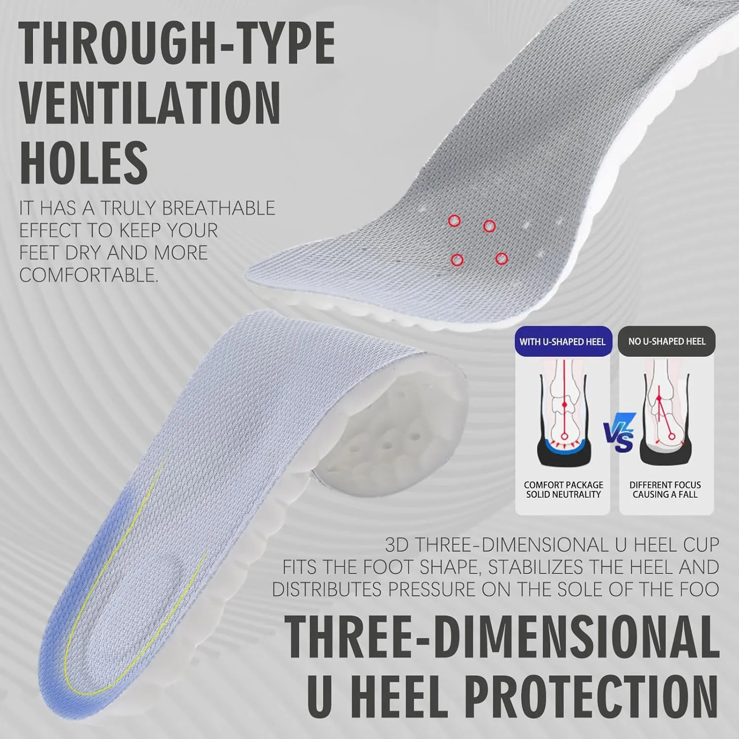 Soft Memory Foam Shoe Insoles - Sports Shock Absorbing Insoles for Standing All Day 4D Arch Support Shoe Inserts Comfortable Sole Inserts with Breathable Mesh (Men Size:11-12, Gray)
