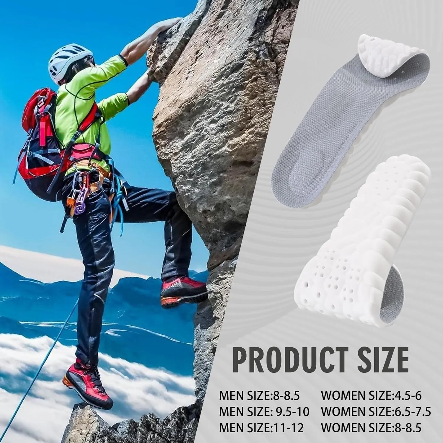Soft Memory Foam Shoe Insoles - Sports Shock Absorbing Insoles for Standing All Day 4D Arch Support Shoe Inserts Comfortable Sole Inserts with Breathable Mesh (Men Size:11-12, Gray)