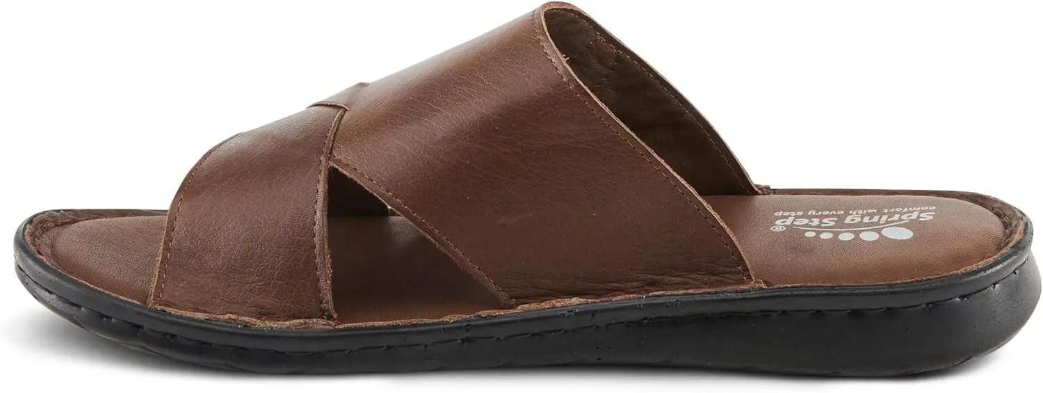 Spring Step Men's NUNZIO Leather Slide Sandals – Cushioned Footbed, Adjustable Straps, All-Day Comfort