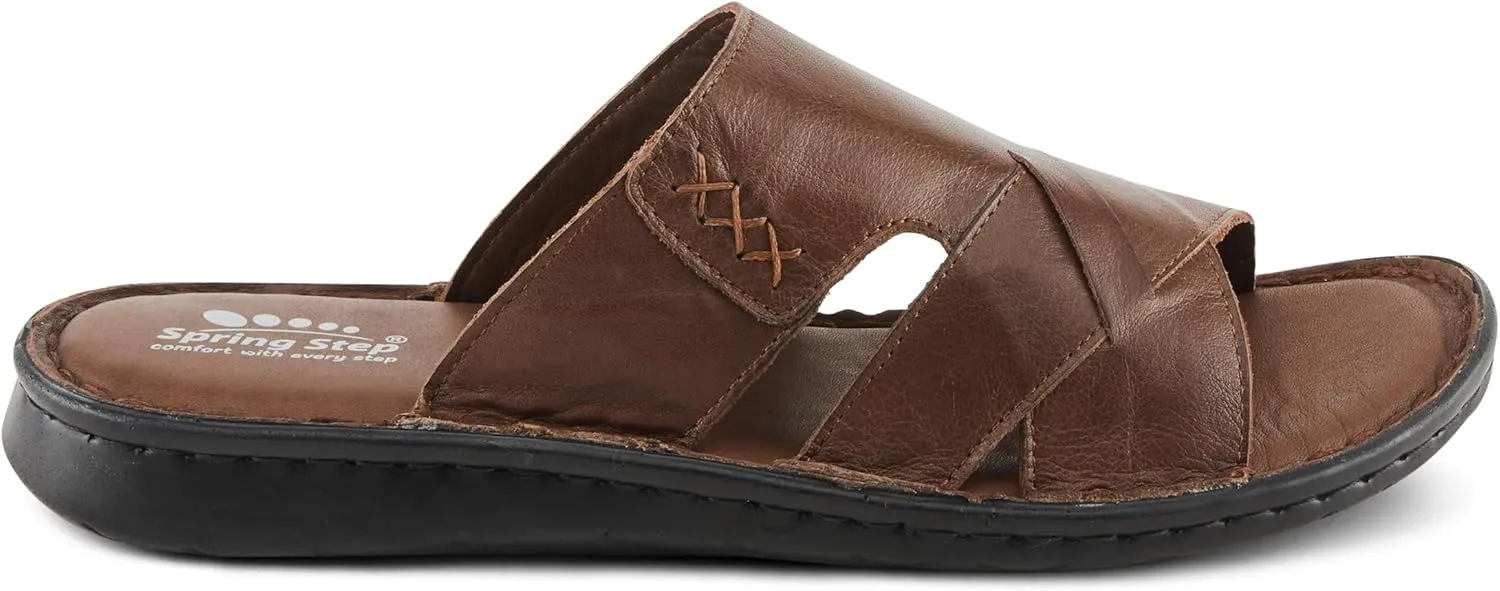 Spring Step Men's NUNZIO Leather Slide Sandals – Cushioned Footbed, Adjustable Straps, All-Day Comfort