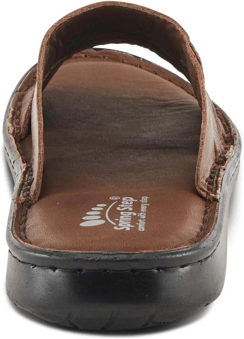 Spring Step Men's NUNZIO Leather Slide Sandals – Cushioned Footbed, Adjustable Straps, All-Day Comfort