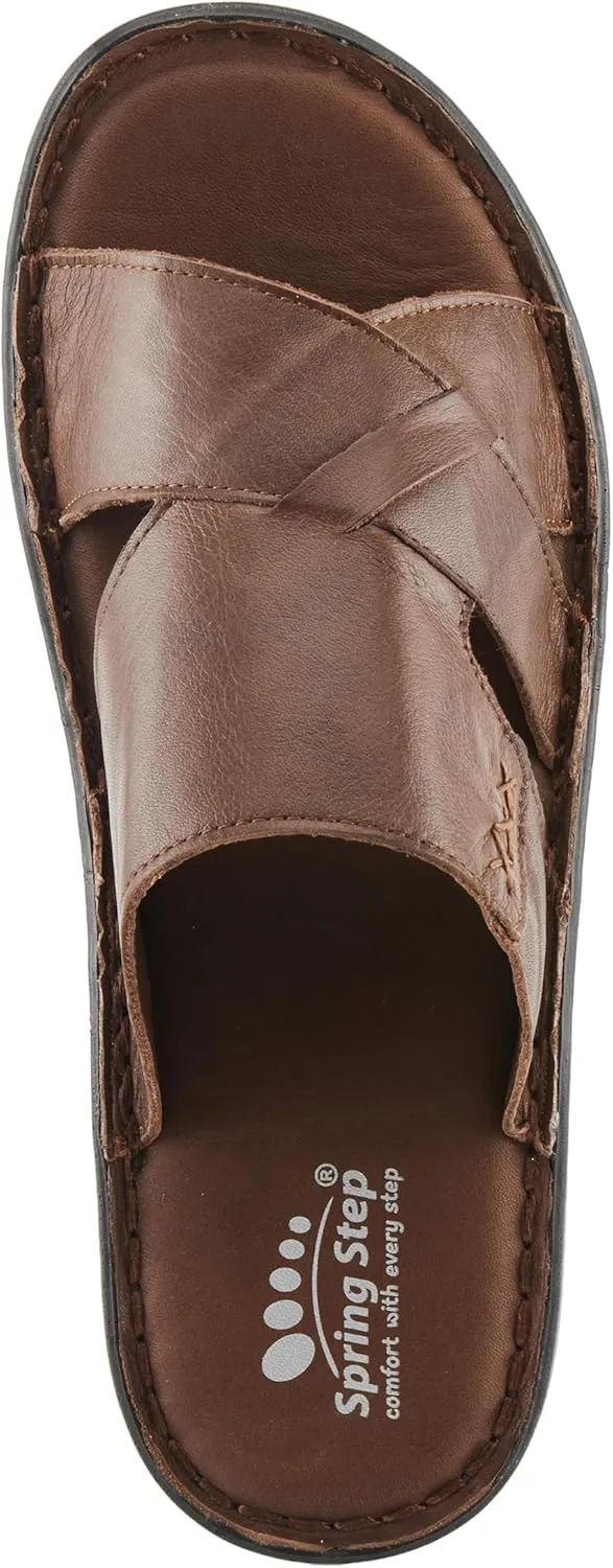 Spring Step Men's NUNZIO Leather Slide Sandals – Cushioned Footbed, Adjustable Straps, All-Day Comfort