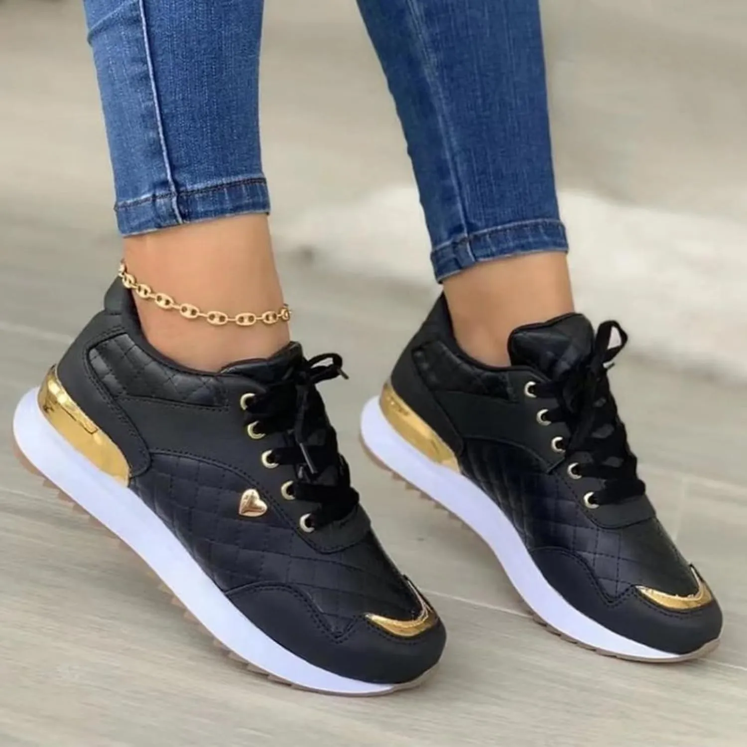 Tennis Shoes Womens Walking Sneakers for Women Black Loafers Women Closed Toe Indoor and Outdoor Christmas Tennis Shoes Comfortable Dressy Slip on