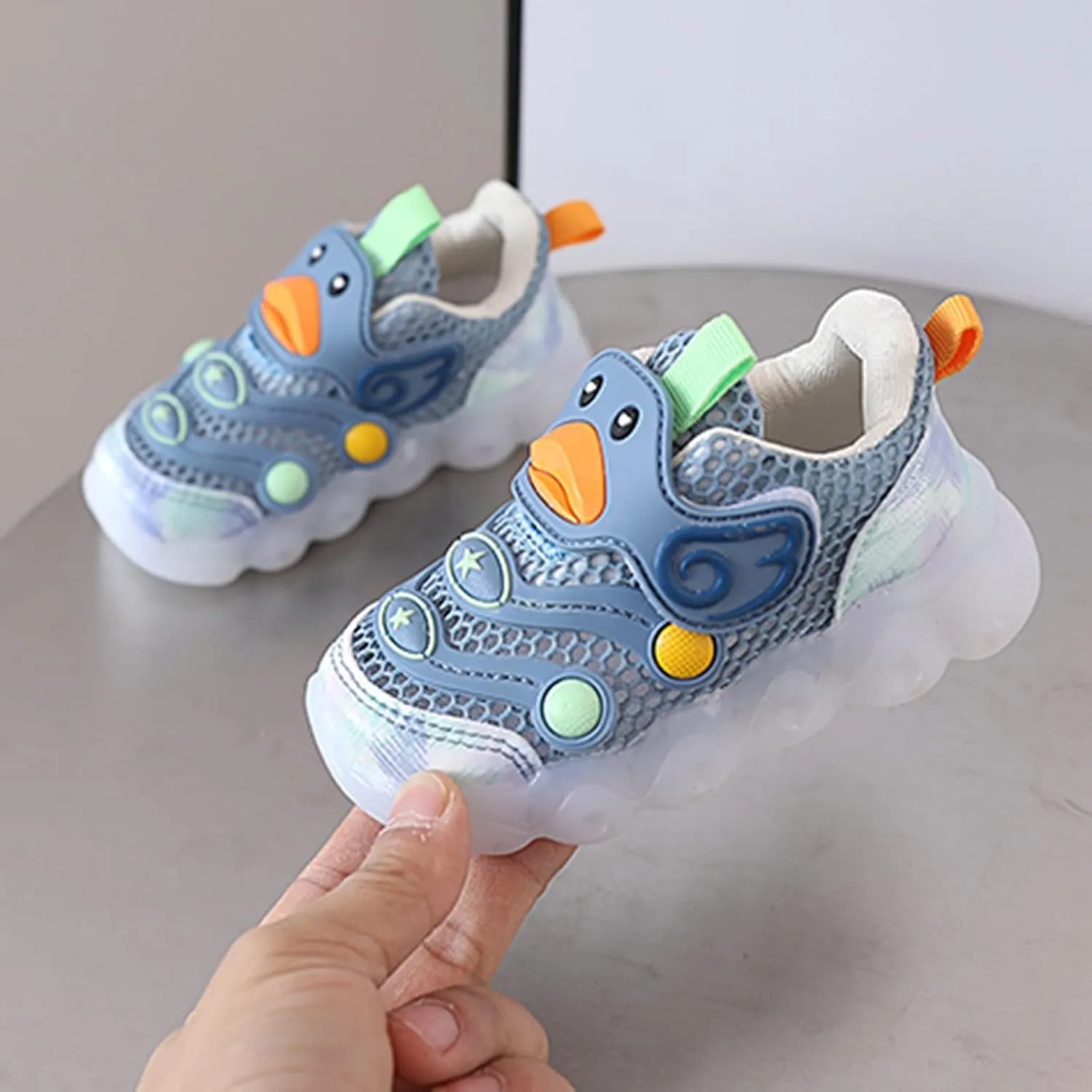 Toddler Baby Boys Girls LED Light Sneakers Walking Shoes Kids Knit Stripe Mesh Luminous Sport Running Shoes
