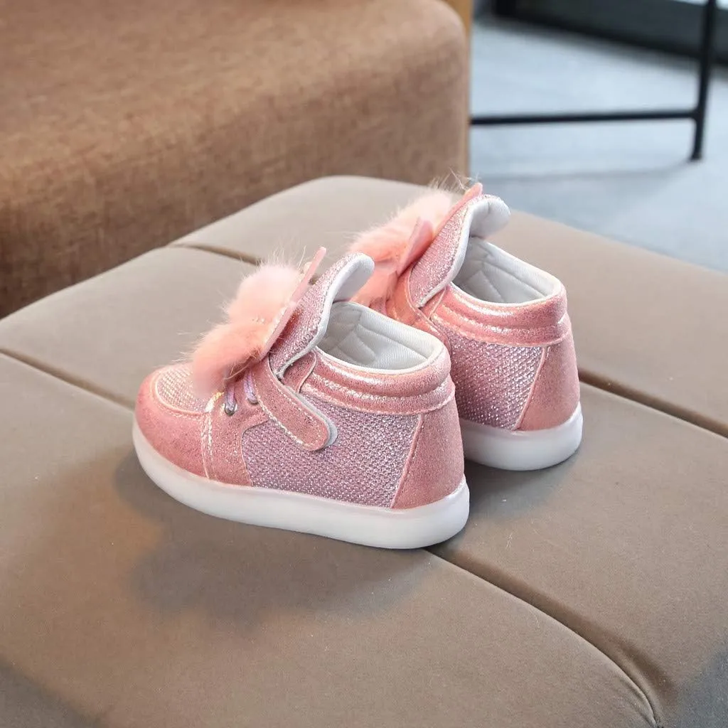 Toddler Baby Girls 𝐂artoon Rabbit Luminous Sport Shoes Fashion Cute High Top Light Up Casual Walking Sneakers