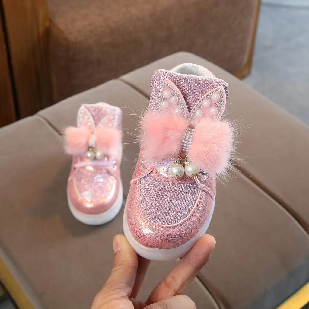 Toddler Baby Girls 𝐂artoon Rabbit Luminous Sport Shoes Fashion Cute High Top Light Up Casual Walking Sneakers