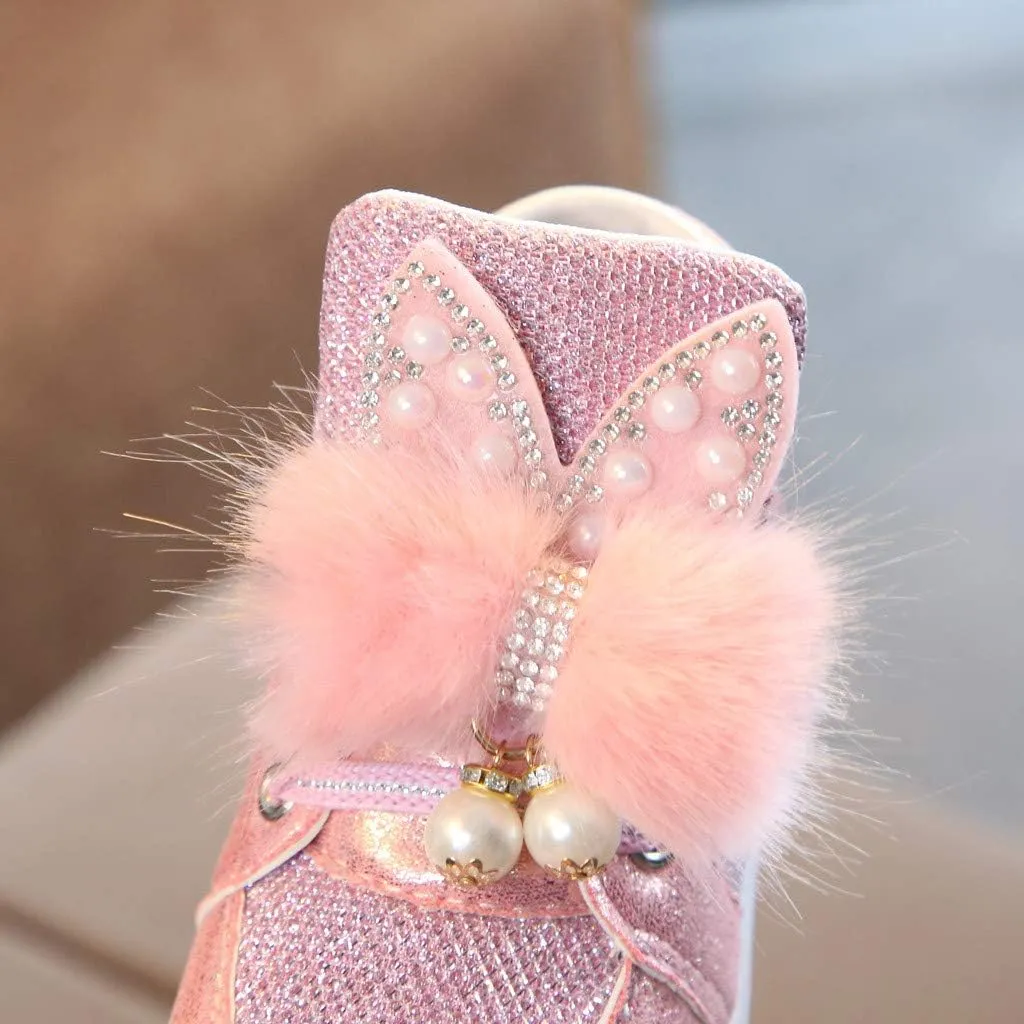 Toddler Baby Girls 𝐂artoon Rabbit Luminous Sport Shoes Fashion Cute High Top Light Up Casual Walking Sneakers