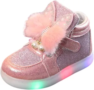 Toddler Baby Girls 𝐂artoon Rabbit Luminous Sport Shoes Fashion Cute High Top Light Up Casual Walking Sneakers