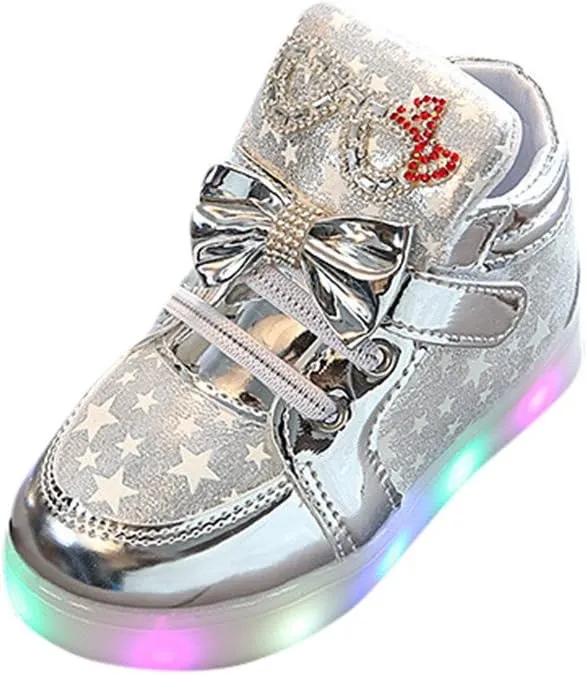 Toddler Baby Girls Light Up Shoes Kids Star LED Flashing High Top Sneakers Little Girl Fashion Non Slip Boots