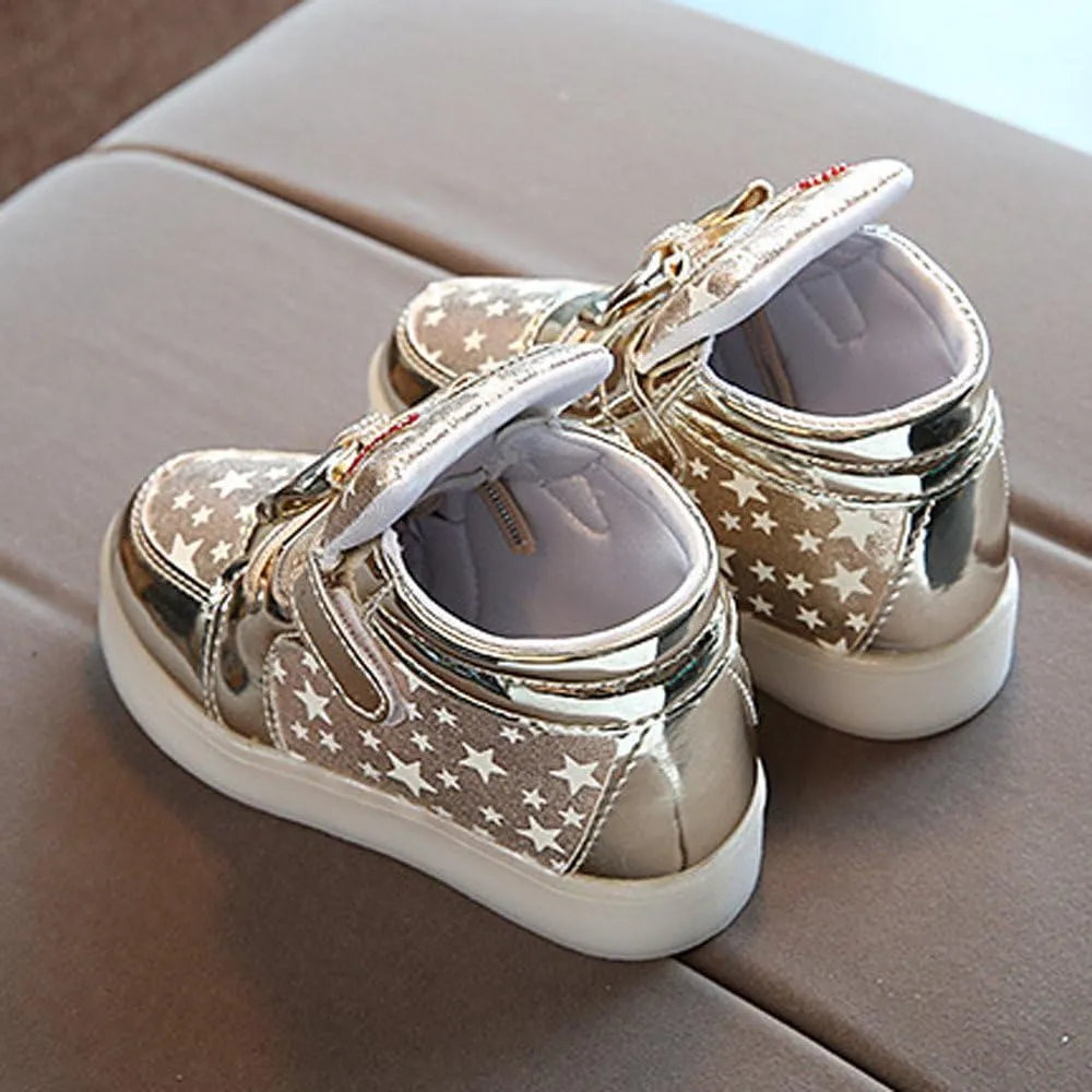 Toddler Baby Girls Light Up Shoes Kids Star LED Flashing High Top Sneakers Little Girl Fashion Non Slip Boots
