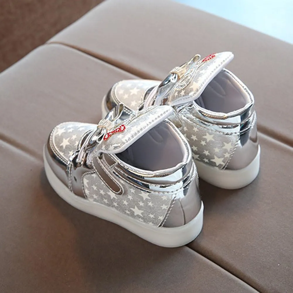 Toddler Baby Girls Light Up Shoes Kids Star LED Flashing High Top Sneakers Little Girl Fashion Non Slip Boots