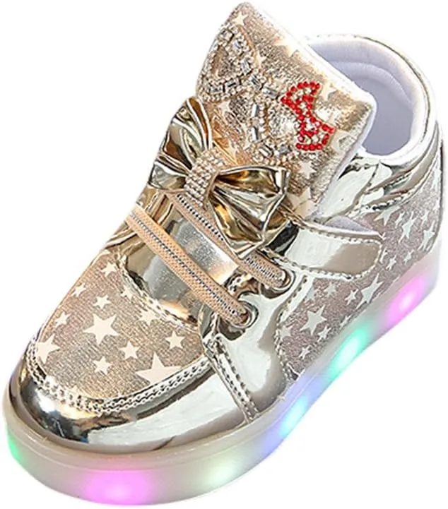 Toddler Baby Girls Light Up Shoes Kids Star LED Flashing High Top Sneakers Little Girl Fashion Non Slip Boots