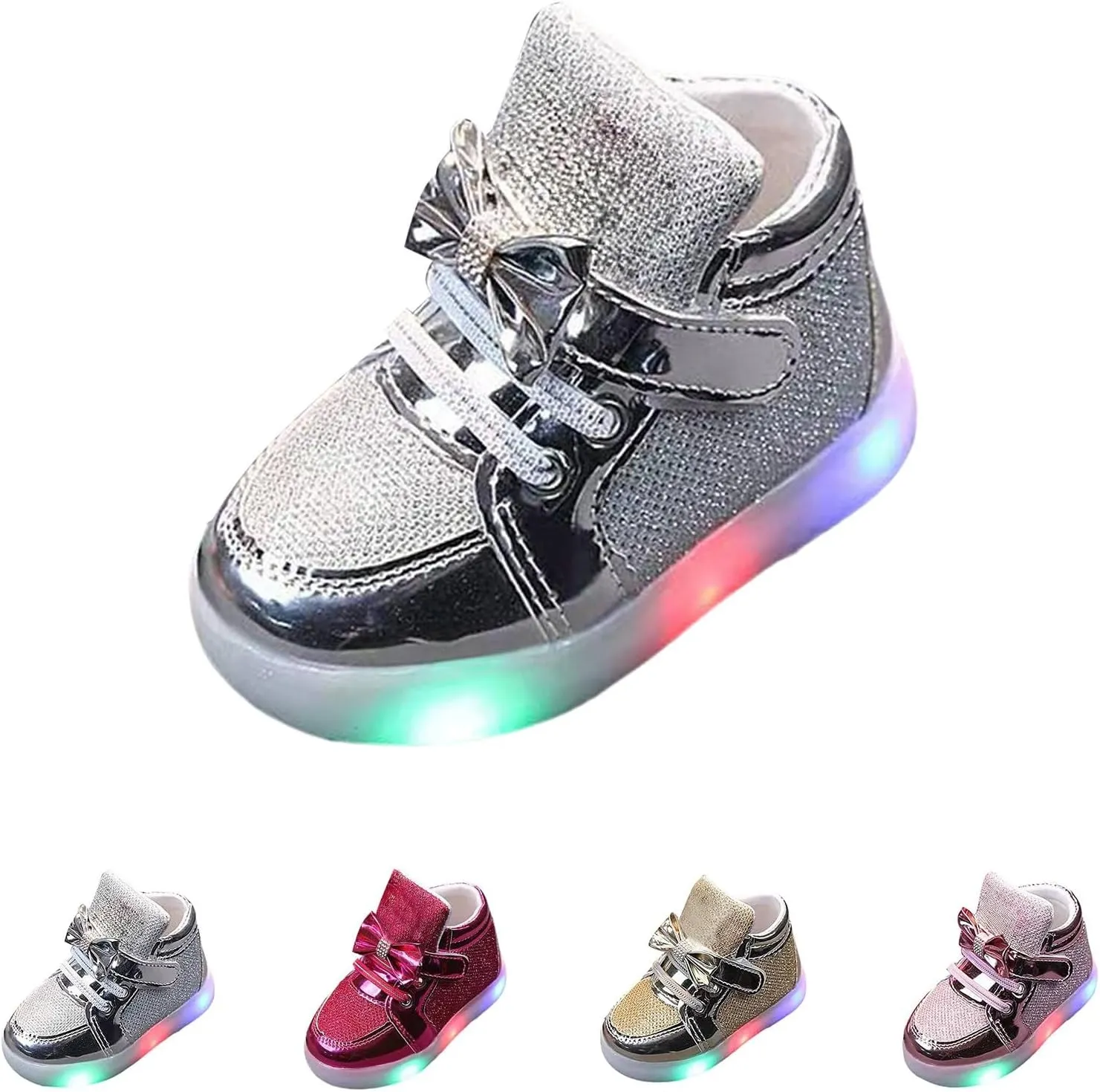 Toddler Baby LED Light Shoes Kids Glitter High Top Non Slip Boots Fashion Little Boys Girls Flashing Mesh Sneakers