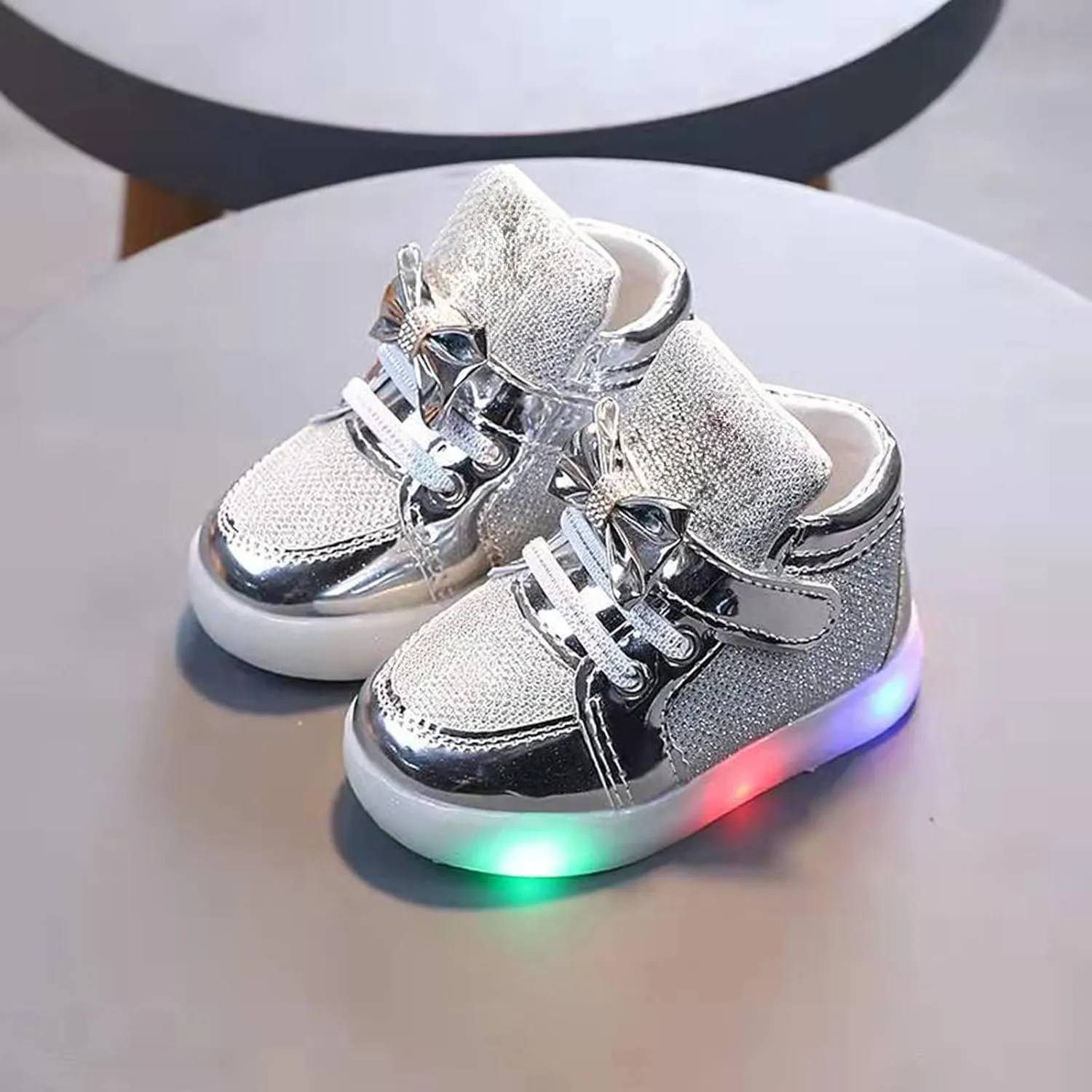 Toddler Baby LED Light Shoes Kids Glitter High Top Non Slip Boots Fashion Little Boys Girls Flashing Mesh Sneakers