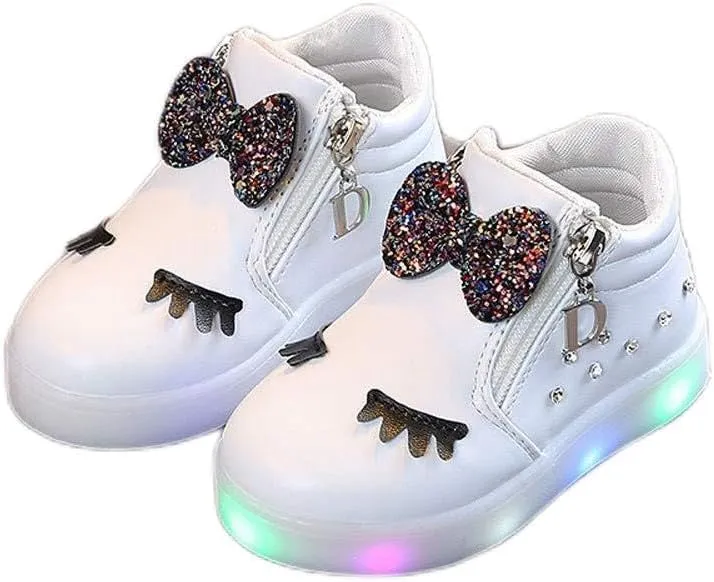 Toddler Baby Light Up Shoes Kids Non Slip Wide Zipper Boots Little Girls Fashion LED Flashing Tennis Sneakers