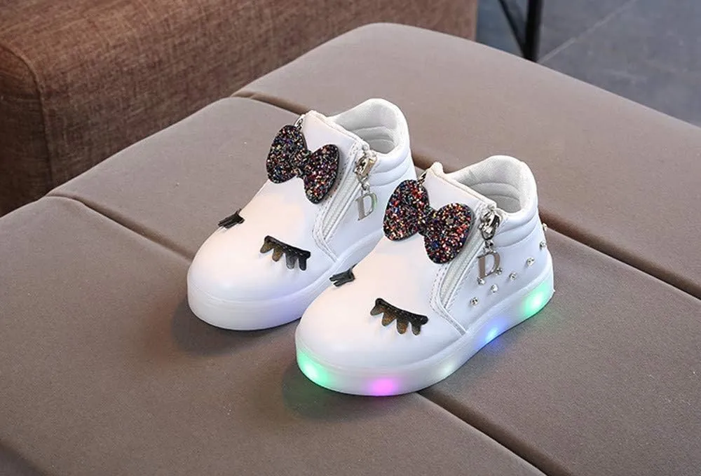 Toddler Baby Light Up Shoes Kids Non Slip Wide Zipper Boots Little Girls Fashion LED Flashing Tennis Sneakers