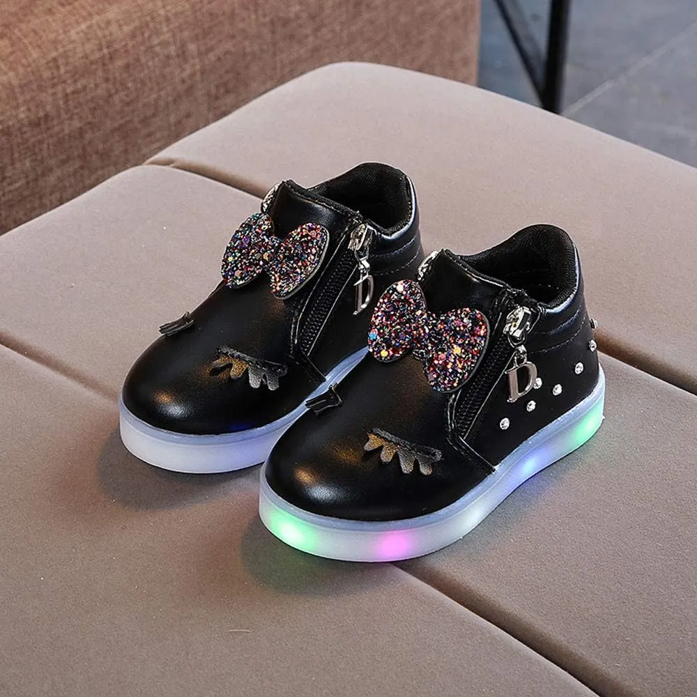 Toddler Girls hinestone Light Up Sneaker High Top Slip On Rubber Bottom Zipper Cute Fashion Toddler Girl Shoes Size 9