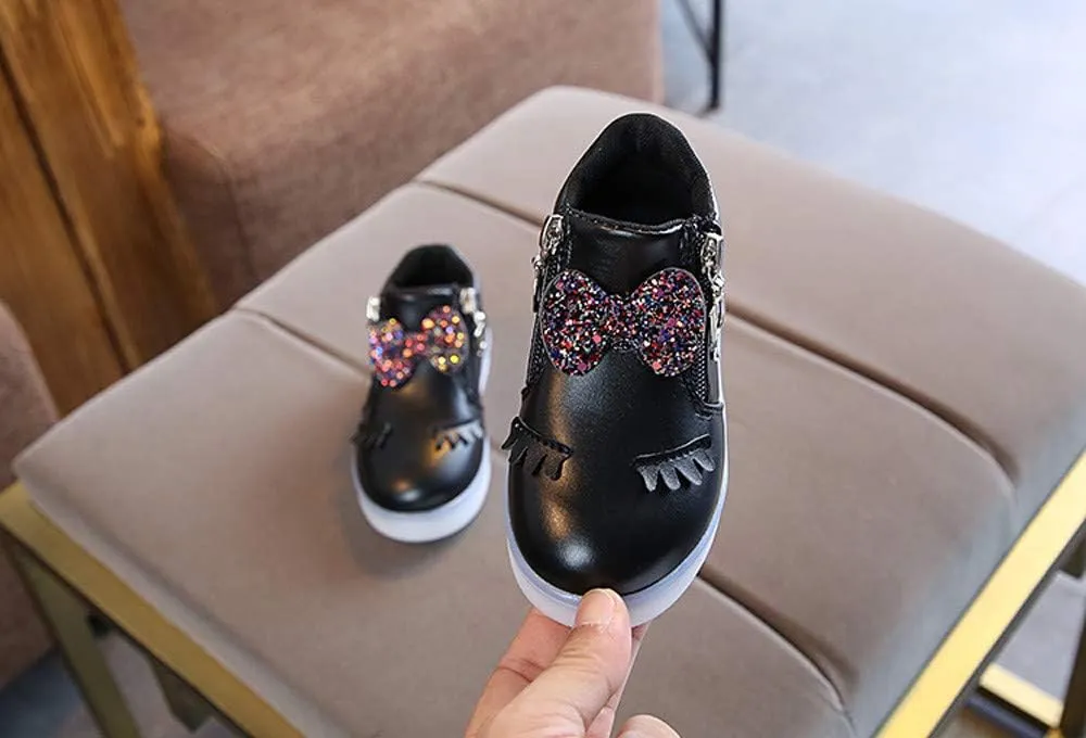 Toddler Girls hinestone Light Up Sneaker High Top Slip On Rubber Bottom Zipper Cute Fashion Toddler Girl Shoes Size 9