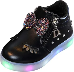Toddler Girls hinestone Light Up Sneaker High Top Slip On Rubber Bottom Zipper Cute Fashion Toddler Girl Shoes Size 9
