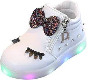 Toddler Girls hinestone Light Up Sneaker High Top Slip On Soft Rubber Bottom Zipper Cute Fashion Athletic Shoes