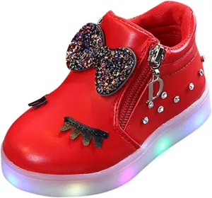 Toddler Girls hinestone Light Up Sneaker High Top Slip On Soft Rubber Bottom Zipper Cute Fashion Athletic Shoes