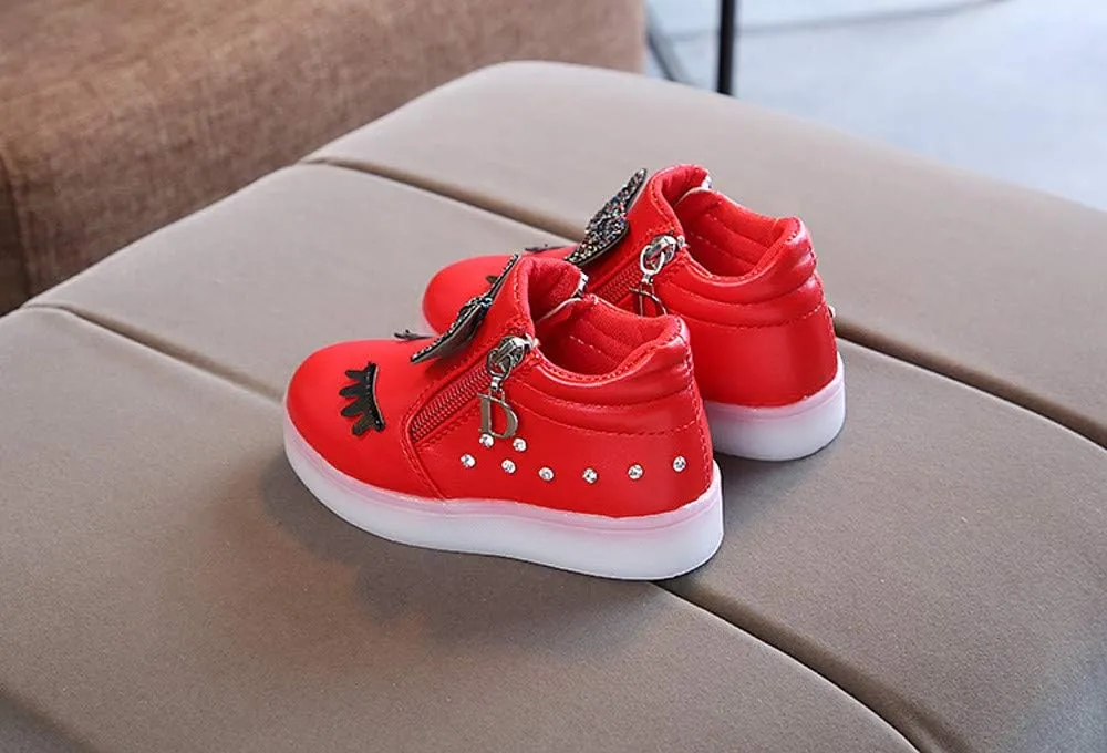 Toddler Girls hinestone Light Up Sneaker High Top Slip On Soft Rubber Bottom Zipper Cute Fashion Athletic Shoes