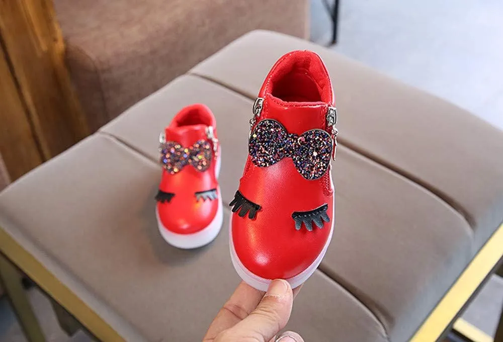 Toddler Girls hinestone Light Up Sneaker High Top Slip On Soft Rubber Bottom Zipper Cute Fashion Athletic Shoes