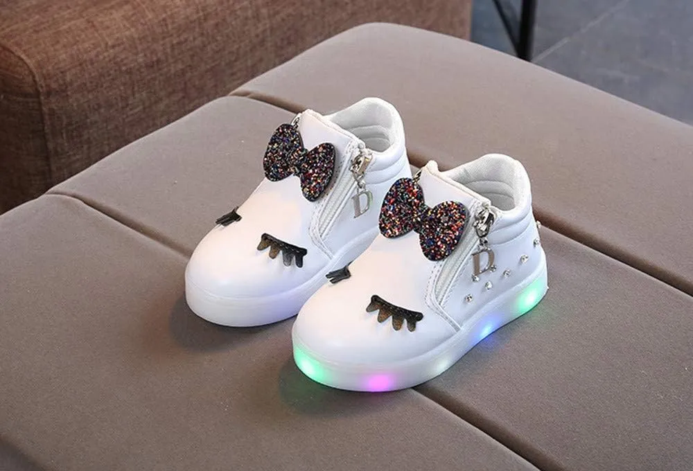Toddler Girls hinestone Light Up Sneaker High Top Slip On Soft Rubber Bottom Zipper Cute Fashion Athletic Shoes