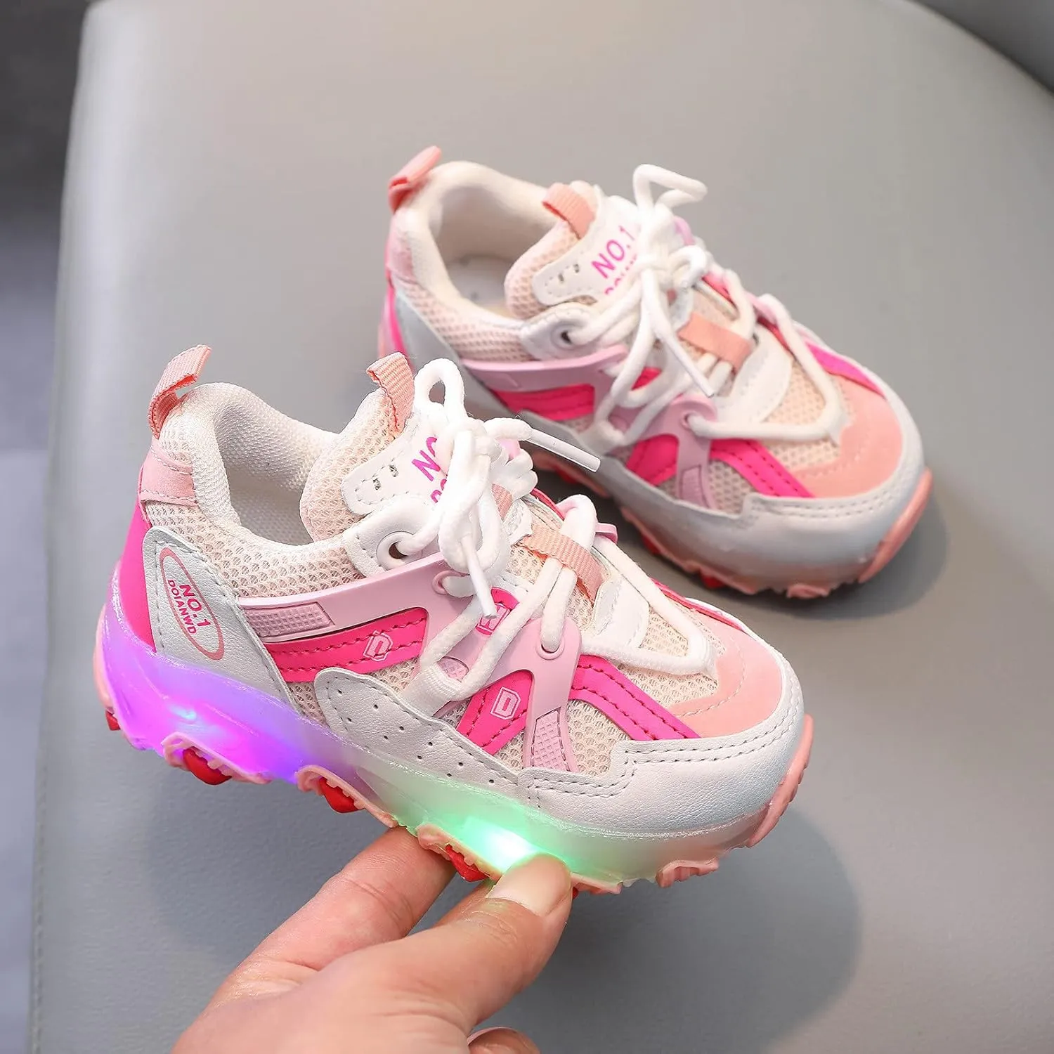 Toddler Girls Light Up Shoes Sneakers 1-7Years Baby Boys Letter Led Light Luminous Running Sport Boots Shoes (Pink-02#A, 18-24Months)