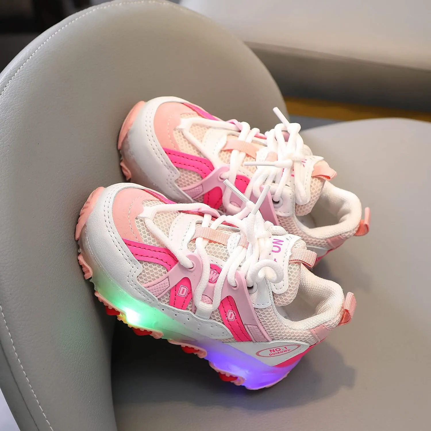 Toddler Girls Light Up Shoes Sneakers 1-7Years Baby Boys Letter Led Light Luminous Running Sport Boots Shoes (Pink-02#A, 18-24Months)