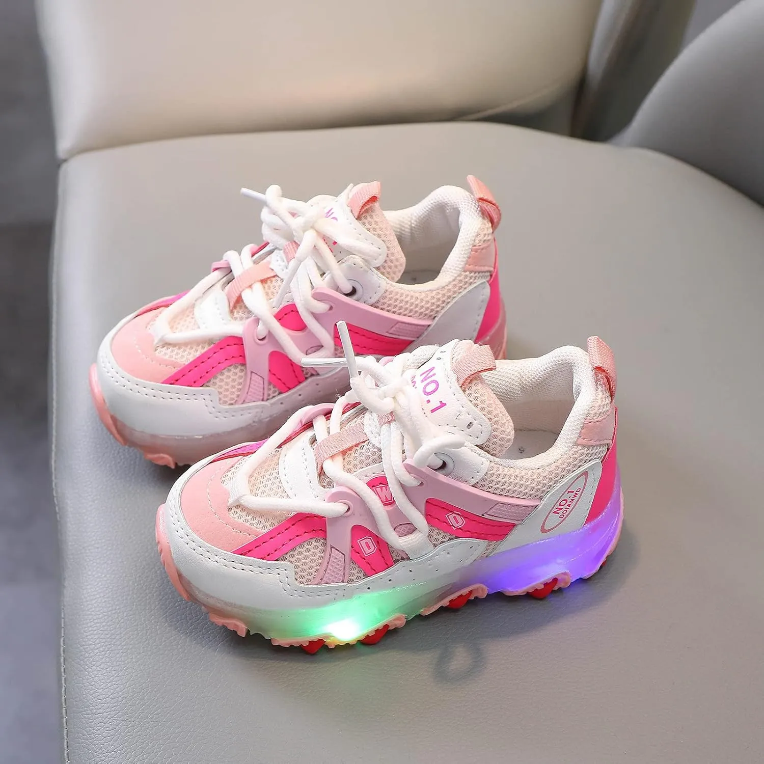 Toddler Girls Light Up Shoes Sneakers 1-7Years Baby Boys Letter Led Light Luminous Running Sport Boots Shoes (Pink-02#A, 5.5-6Years)