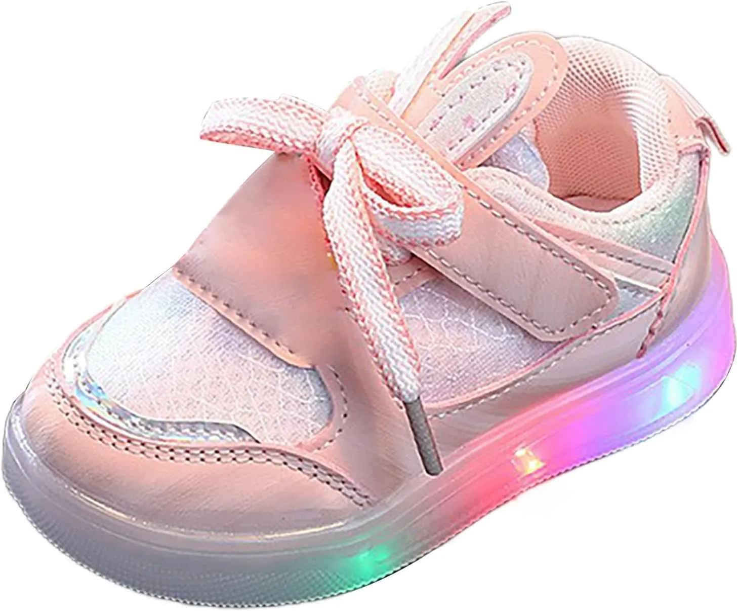 Toddler Infant Girls Cute Rabbit Ear Light Up Shoes Luminous Flat Bottom Breathable Outdoor Play Casual Sneakers