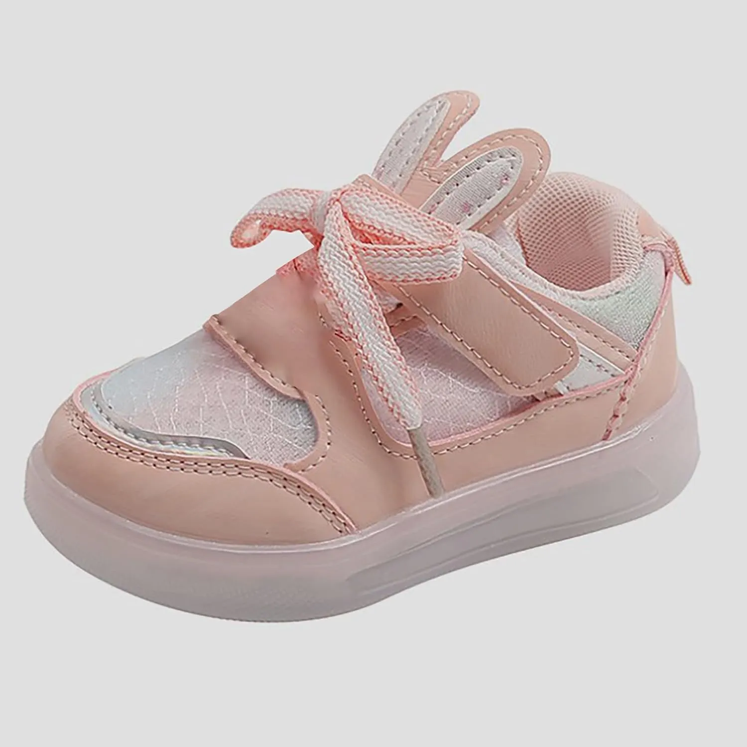 Toddler Infant Girls Cute Rabbit Ear Light Up Shoes Luminous Flat Bottom Breathable Outdoor Play Casual Sneakers