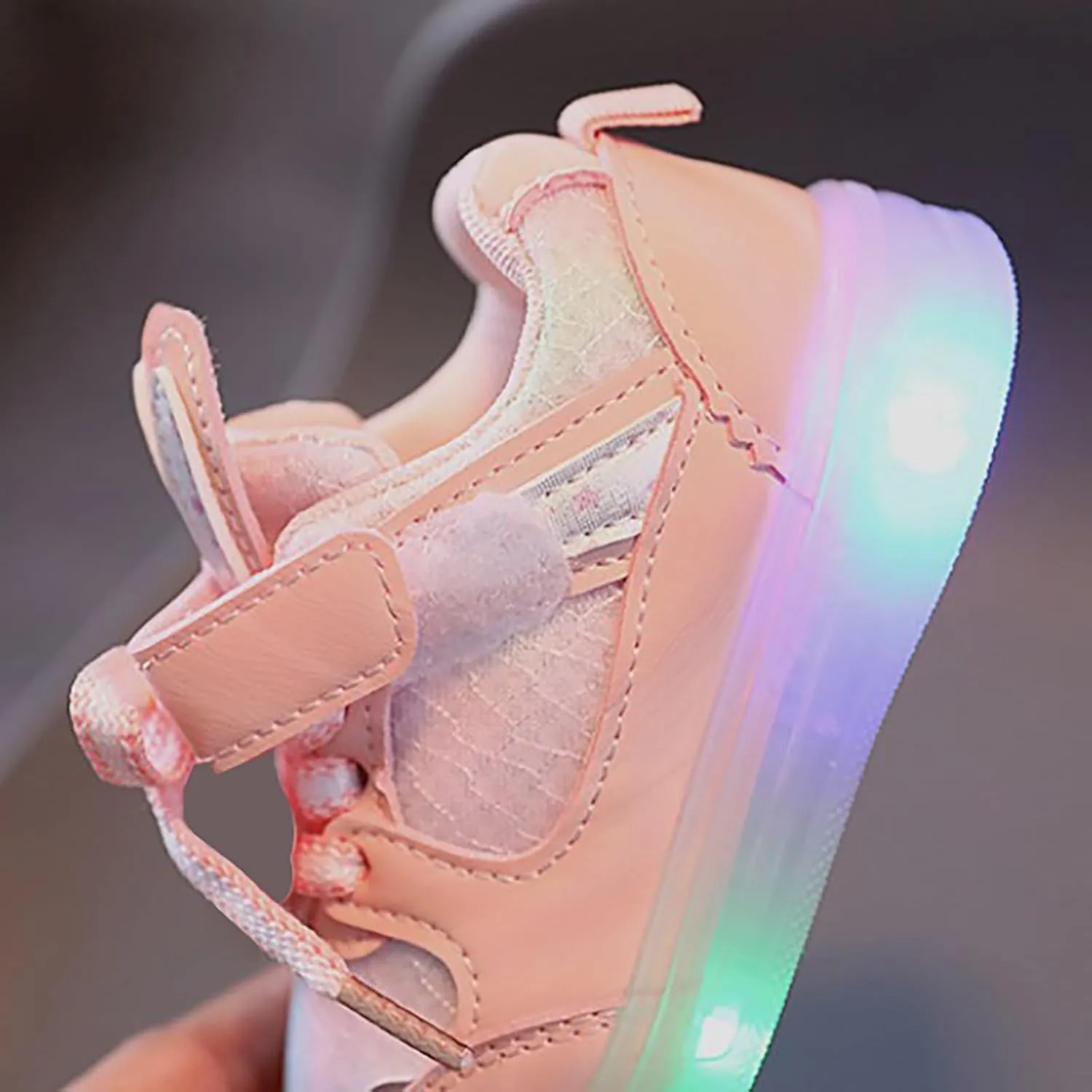 Toddler Infant Girls Cute Rabbit Ear Light Up Shoes Luminous Flat Bottom Breathable Outdoor Play Casual Sneakers