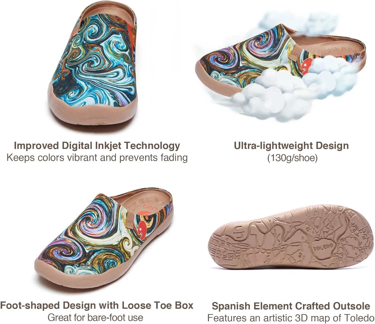 UIN Men's Painted Slipper Lightweight Comfort Mules Walking Casual Household Slip Ons Art Travel Shoes Malaga