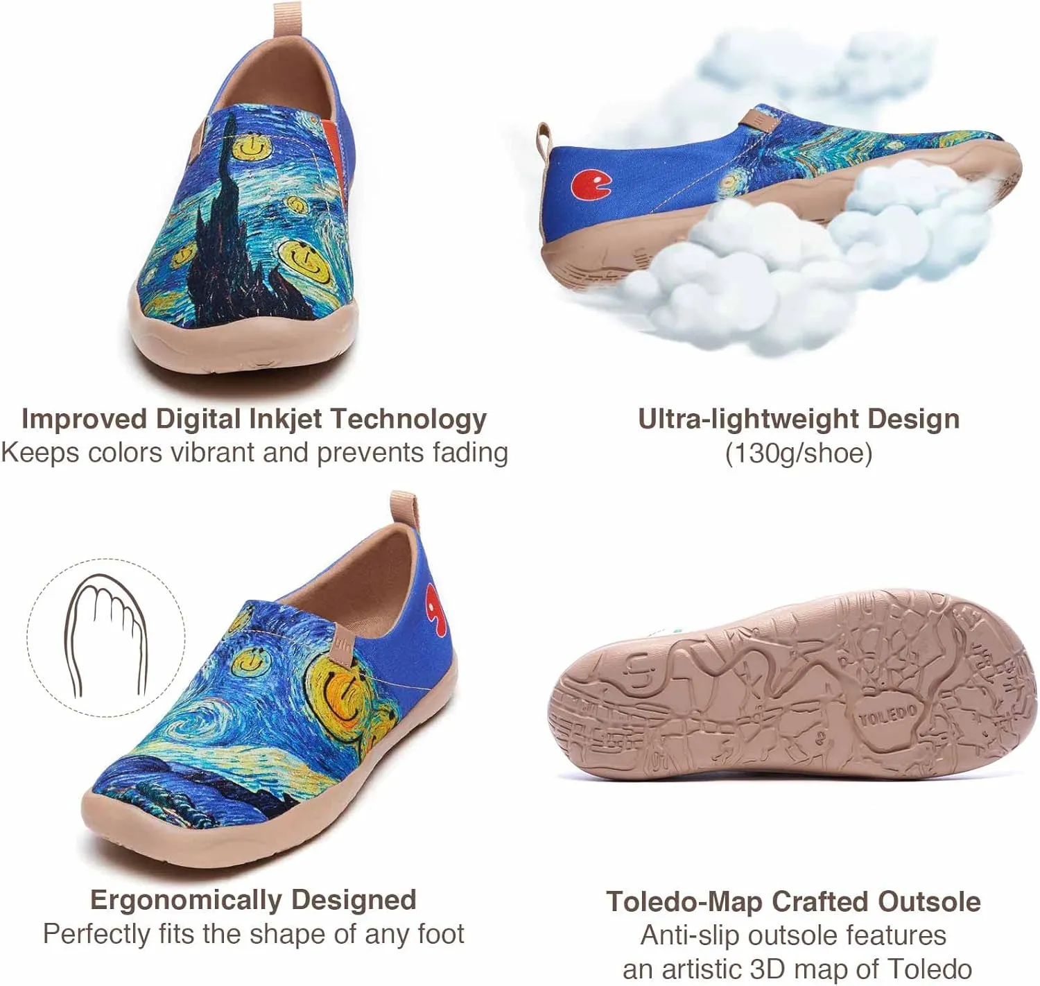UIN Men's Slip Ons Canvas Lightweight Flats Sneakers Walking Casual Loafers Comfortable Art Painted Travel Shoes