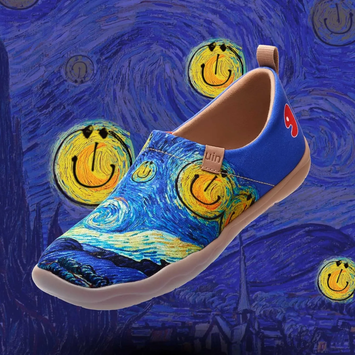 UIN Men's Slip Ons Canvas Lightweight Flats Sneakers Walking Casual Loafers Comfortable Art Painted Travel Shoes