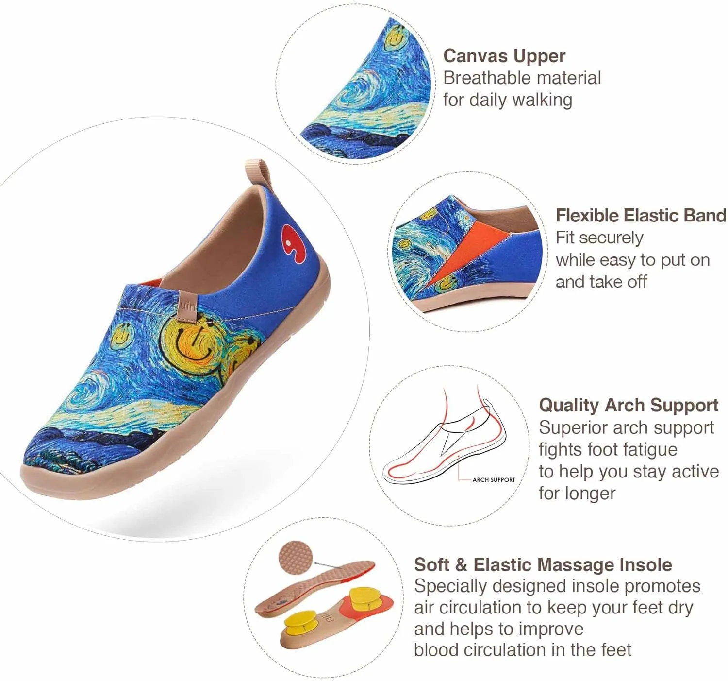UIN Men's Slip Ons Canvas Lightweight Flats Sneakers Walking Casual Loafers Comfortable Art Painted Travel Shoes