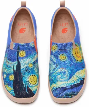 UIN Men's Slip Ons Canvas Lightweight Flats Sneakers Walking Casual Loafers Comfortable Art Painted Travel Shoes