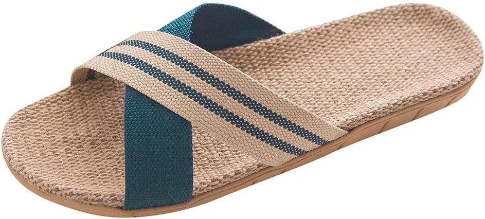 Unisex Linen Beach Slippers Lightweight Non Slip Indoor Sandals Open Toe Breathable Womens Espadrilles Flats