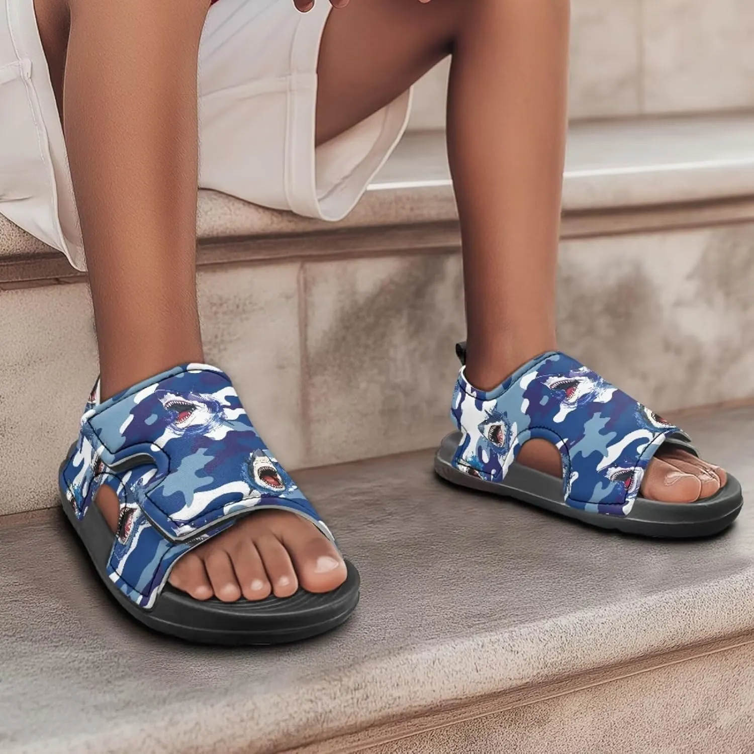 Unisex Sandals for Boys Girls Hook and Loop Sport Outdoor Hiking Athleic Sandals Open Toe Water Shoes Lightweight