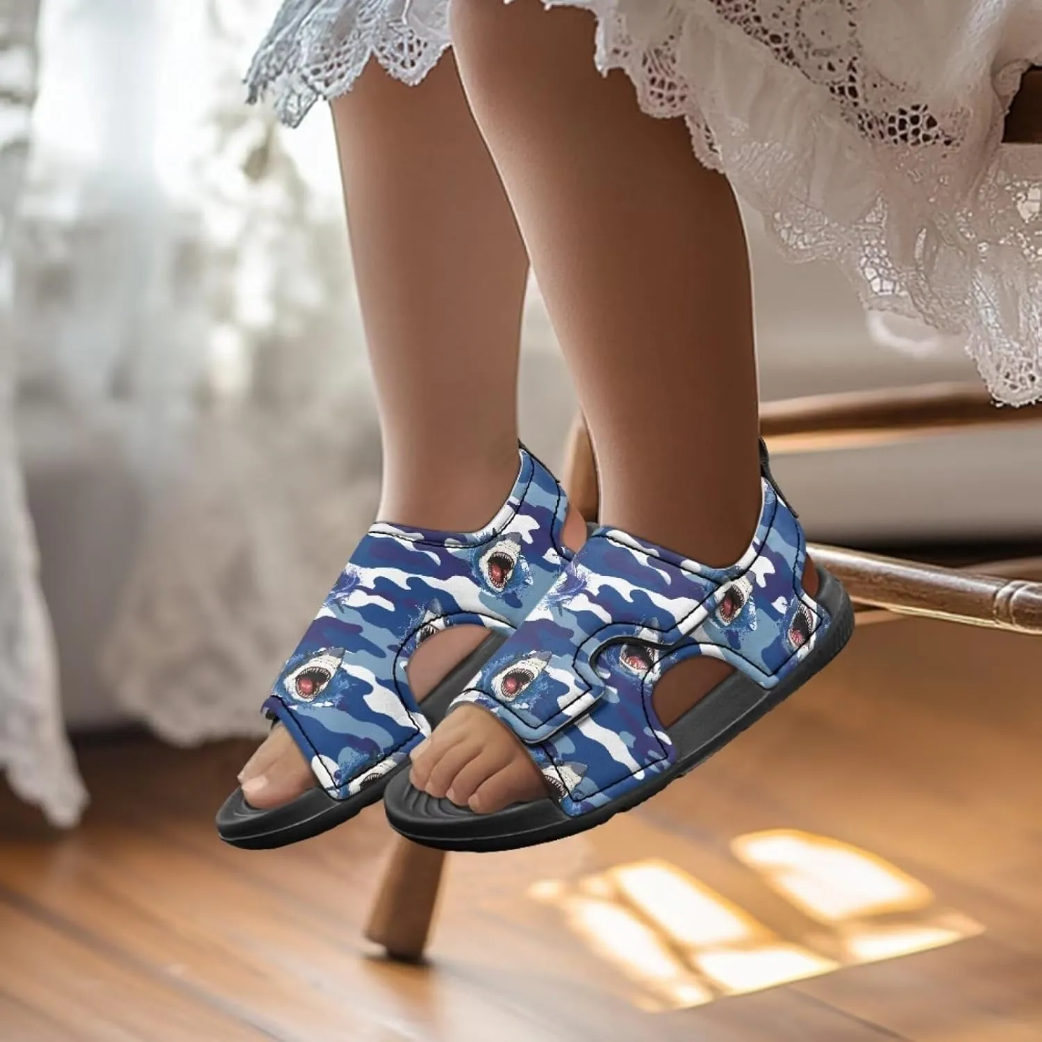 Unisex Sandals for Boys Girls Hook and Loop Sport Outdoor Hiking Athleic Sandals Open Toe Water Shoes Lightweight