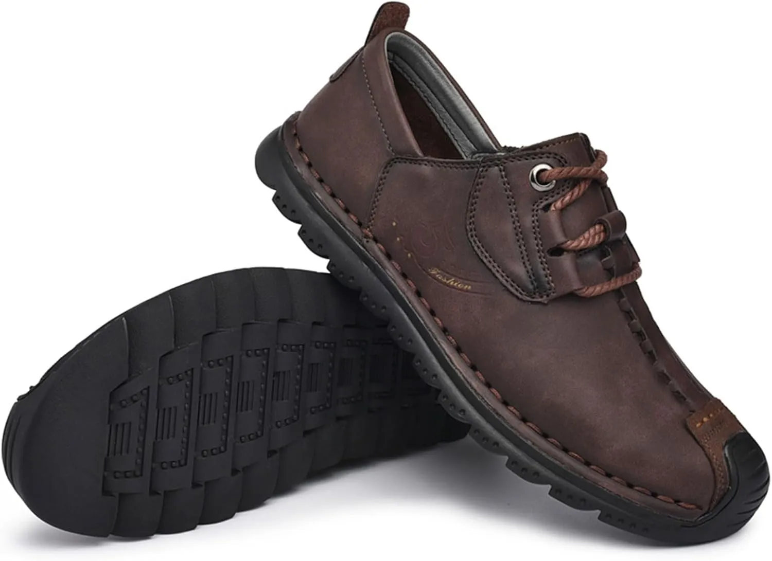 VOCECO Mens Casual Leather Loafers Lightweight Breathable Outdoor Walking Slip On Sneakers Walking Driving Shoes