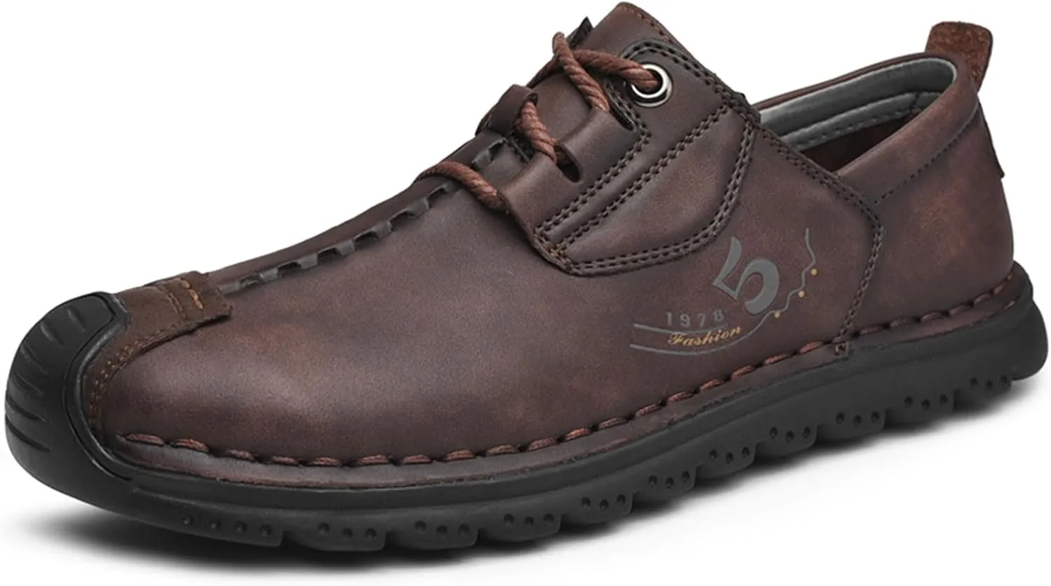VOCECO Mens Casual Leather Loafers Lightweight Breathable Outdoor Walking Slip On Sneakers Walking Driving Shoes