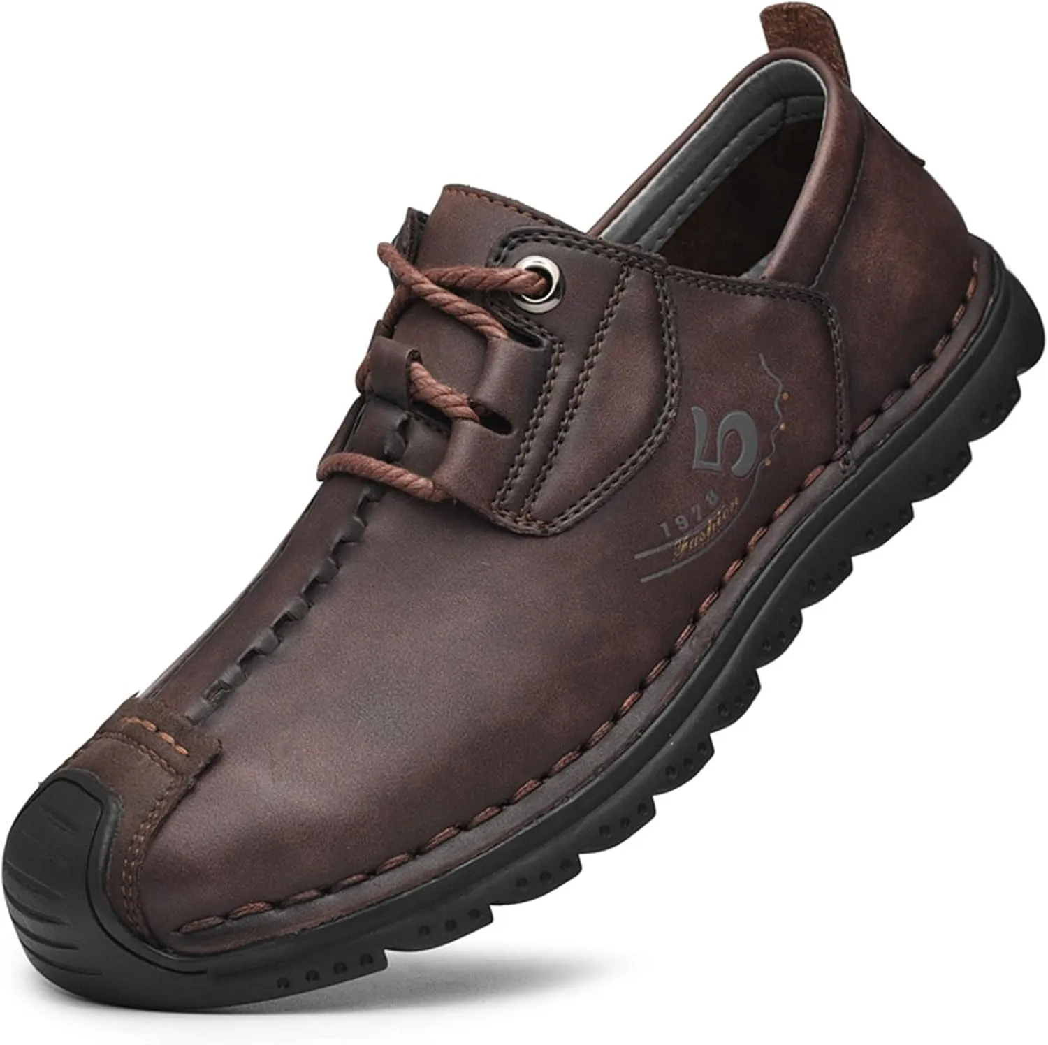 VOCECO Mens Casual Leather Loafers Lightweight Breathable Outdoor Walking Slip On Sneakers Walking Driving Shoes