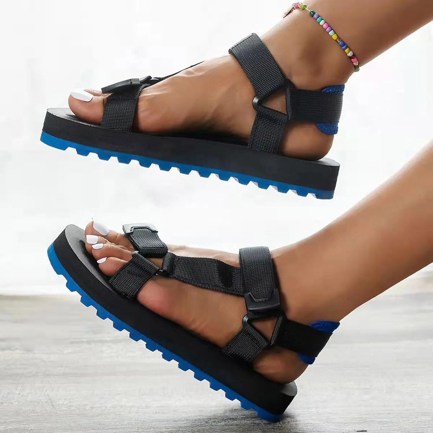 Walking Sandals Women Comfort Platform Summer Hook and Loop Open Toe Low Top Bottom Roman Style Fashion Foam Shoes