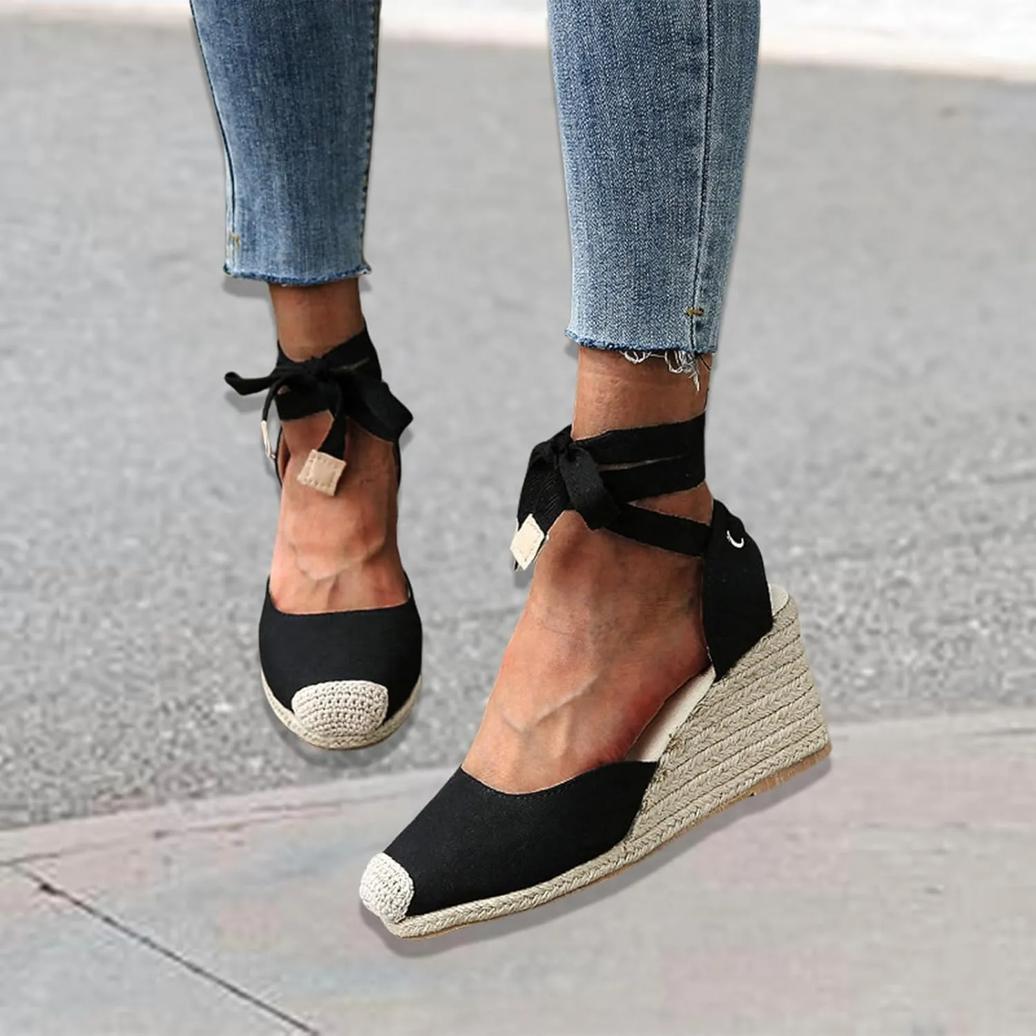 Wedge Espadrille Sandals for Women Ankle Buckle Strap Closed Toe Shoes Summer Wedges Heel Sandal Lace Up Comfortable Classic Dress Beach Vacation Trendy Shoes Casual Beach Sandal